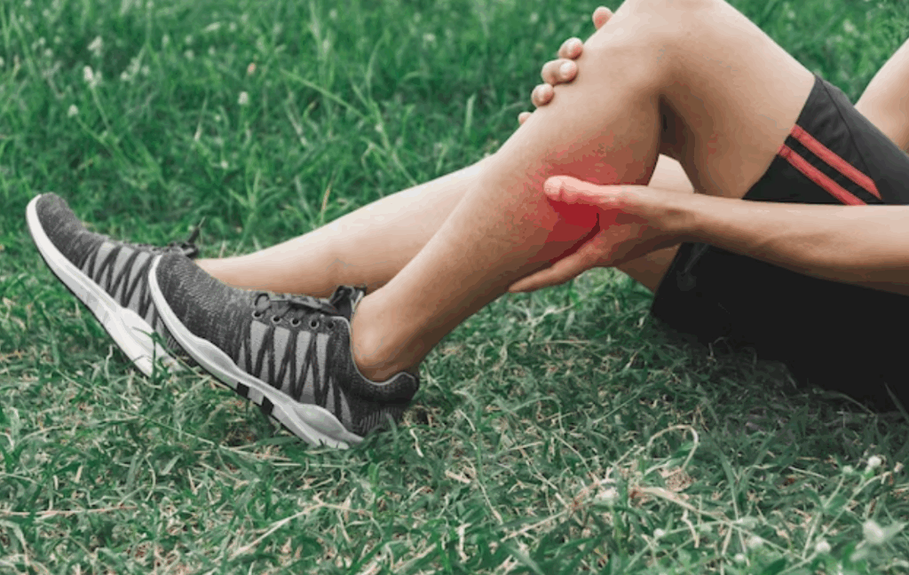 man holding his leg pain